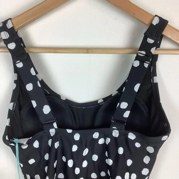 𝅺Kona Sol One Piece Polka Dot Black White Wide Strap Modest Swimsuit Small NWT - Picture 8 of 10